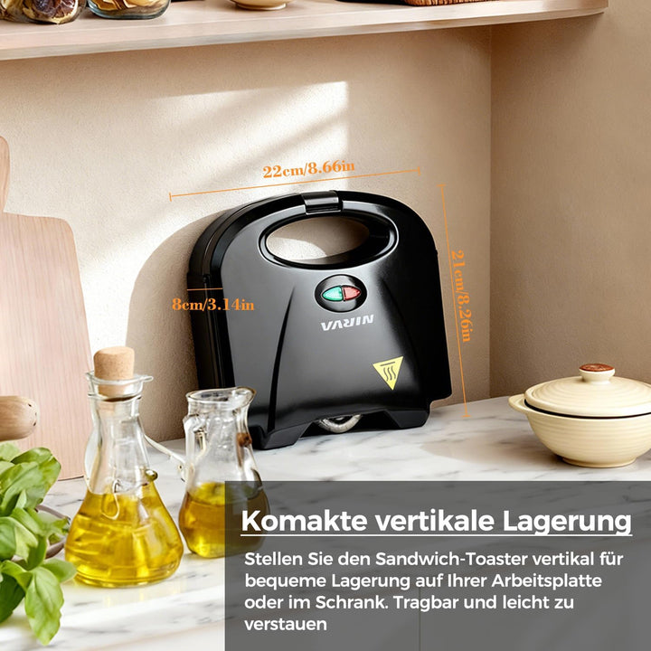 Nirva Doppel Sandwichmaker - 750 W, BPA-frei & Antihaftbeschichtung, klassische Streifenform für 2 S
