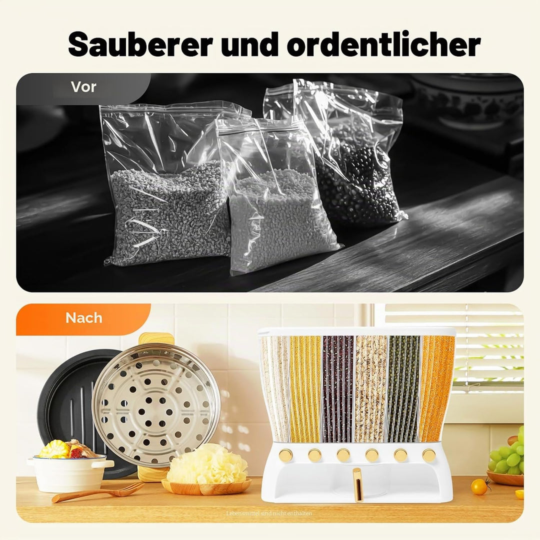 Müslispender &amp; 6-fach Getreidespender - Reisspender aus Kunststoff, Luftdicht - Transparentes Cereal