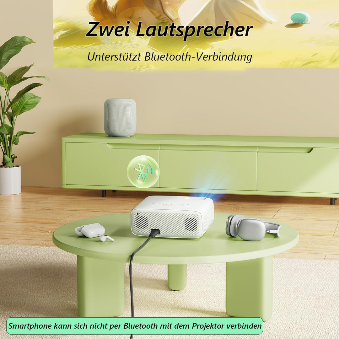 Beamer 4K, Bluetooth Projektor 1080P Natives, YOTON Y6 Mini Beamer 12000Lux mit Stativ, kompatibel m