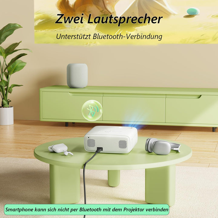Beamer 4K, Bluetooth Projektor 1080P Natives, YOTON Y6 Mini Beamer 12000Lux mit Stativ, kompatibel m
