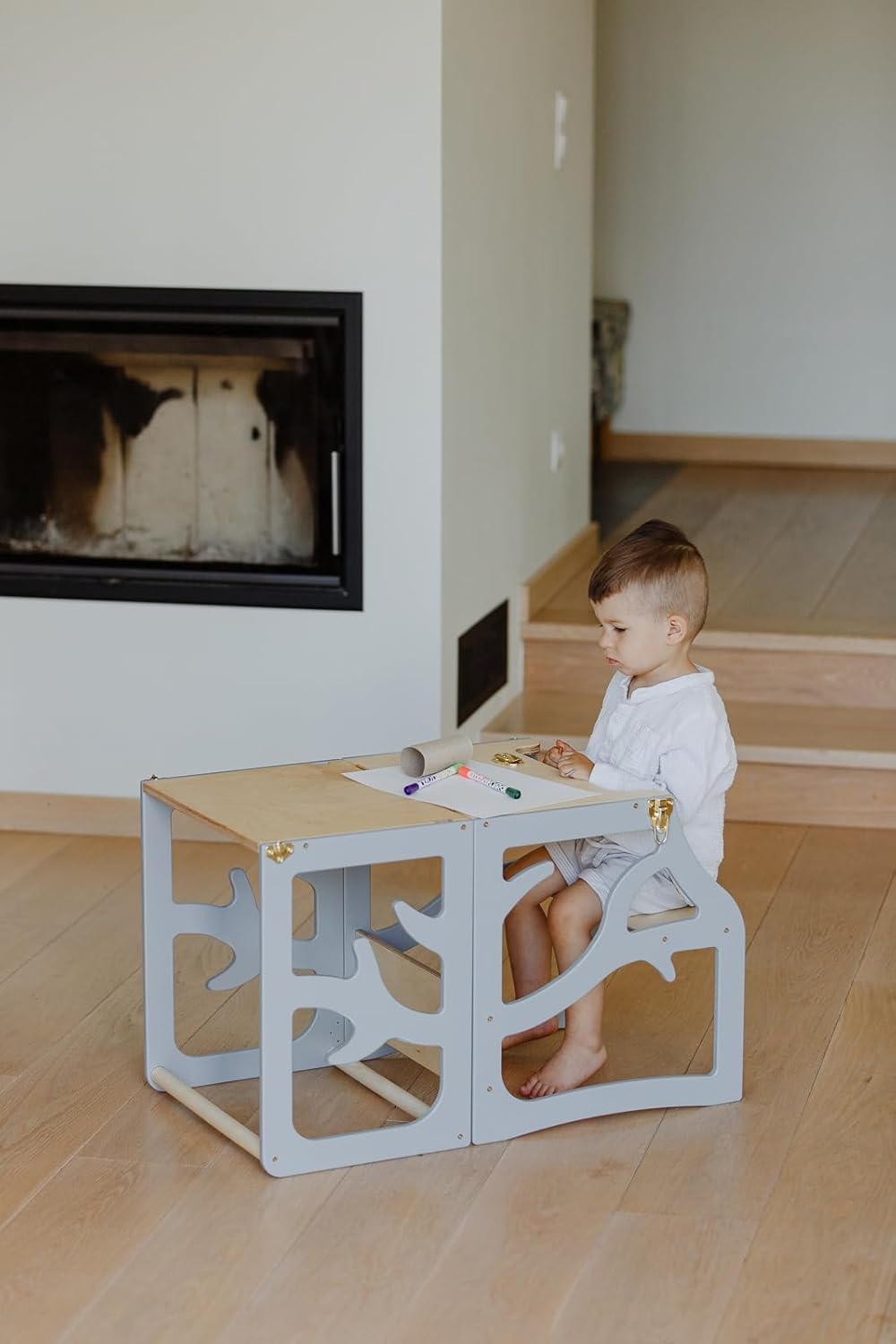 Weco Montessori Kinder Lernturm 2 in 1 Baum Design Tritthocker FSC Zertifikat Schreibtisch Montessor