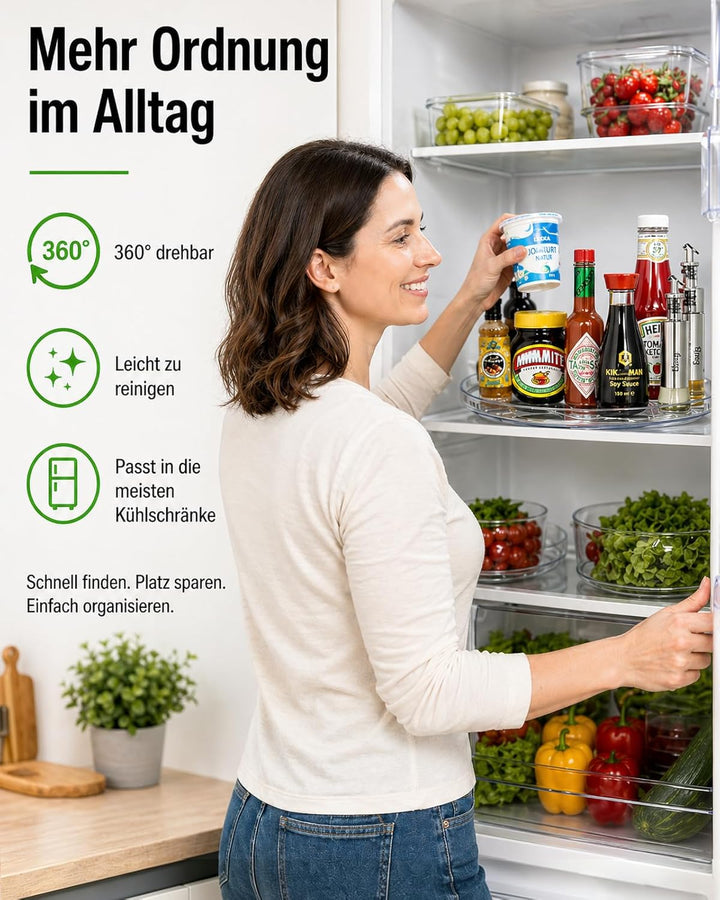 Kühlschrank Drehteller Organizer, Lazy Susan Rechteckig, Drehteller Kühlschrank 40 cm, rutschfest, S