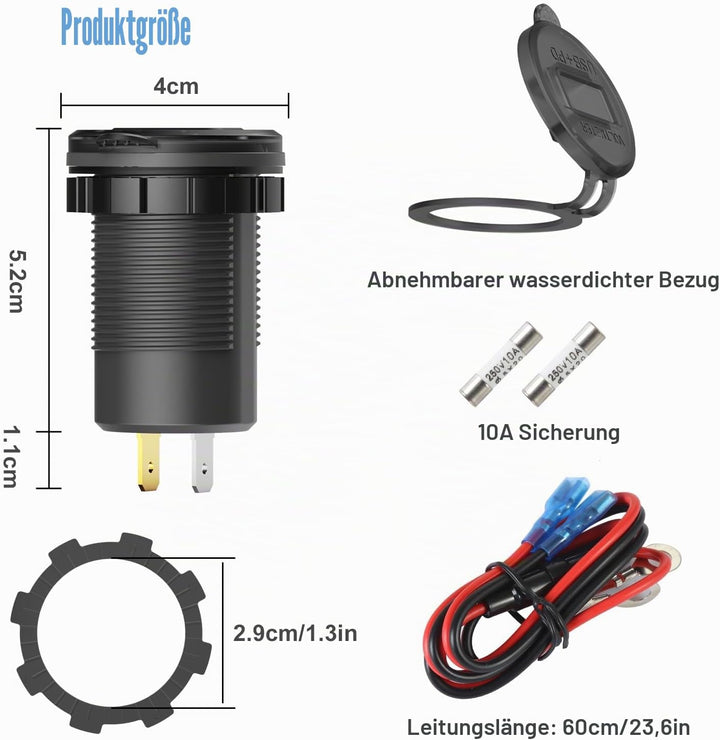 12 Volt USB-Steckdose Dual Quick Charge 3.0 Port und PD3.0 USB C Auto-Ladebuchse, wasserdichte 12V S