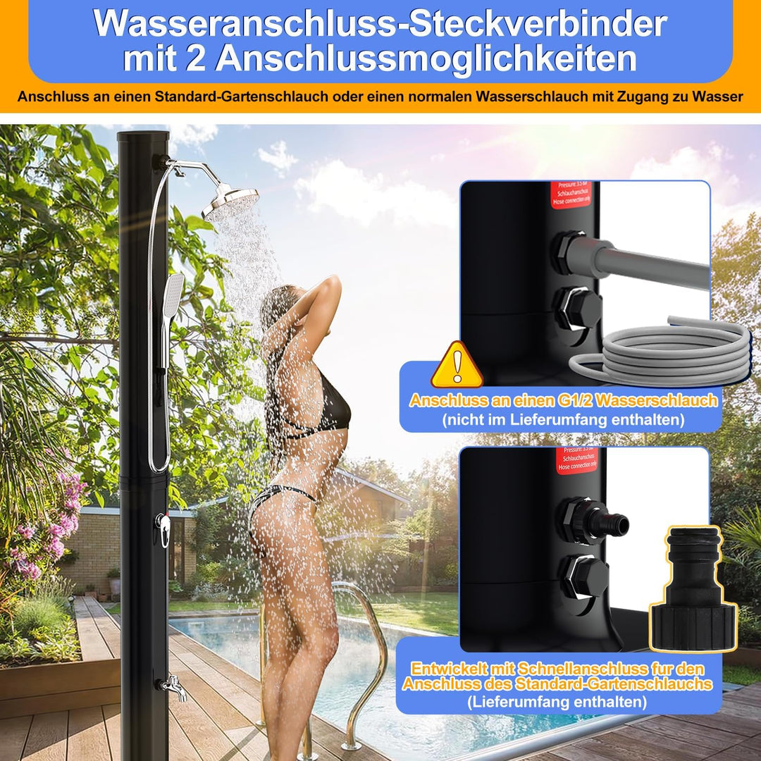 Herrselsam Solardusche 35L Solar Gartendusche warmes Wasser Bis Zu 60°C Ohne Stromanschluss Pooldusc