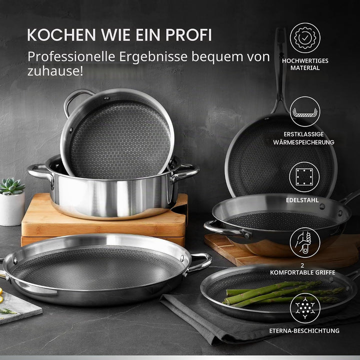 MasterPro Hi-Tech 3 | Topf 24 cm | Edelstahl mit Wabenstruktur | 3-Fache Beschichtung | Küchenutensi
