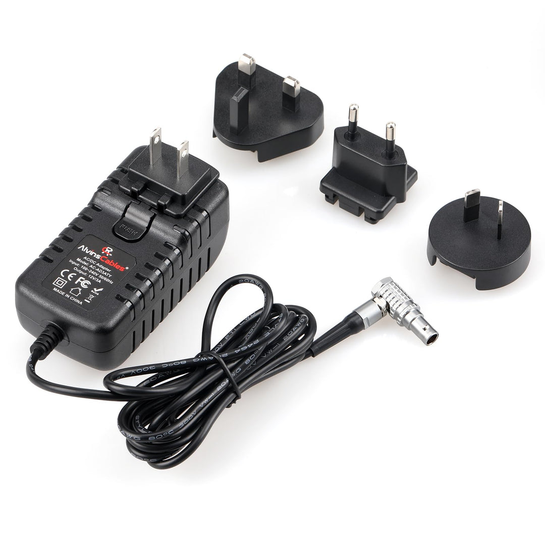 Alvin's Cables Teradek Power Adapter Konverterkabel Rechtwinklig 2 Pin auf Universal AC mit US UK EU