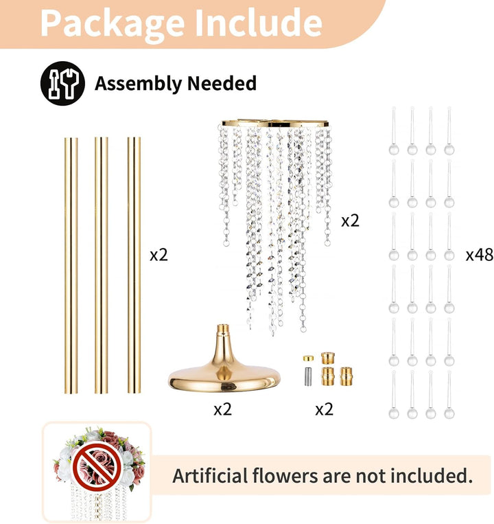 NUPTIO Hochzeit Vasen Tafelaufsätze 2 Stück 100cm Hohe Goldene Vase für Blumen Kristall Blumenstände