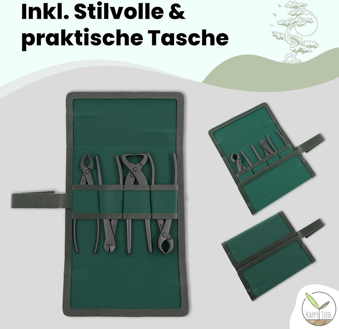 Bonsai Werkzeug-Set Profi 4-teilig aus Stahl mit praktischer Aufbewahrungstasche - Traditionelles Bo