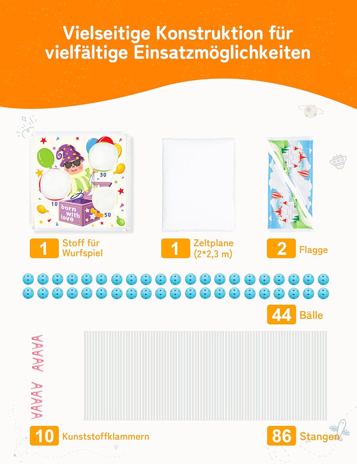 besrey Höhle Bauen Kinder – 144PCS Konstruktionsspielzeug mit Wurfspiel, Kinder Höhle, Outdoor Garte