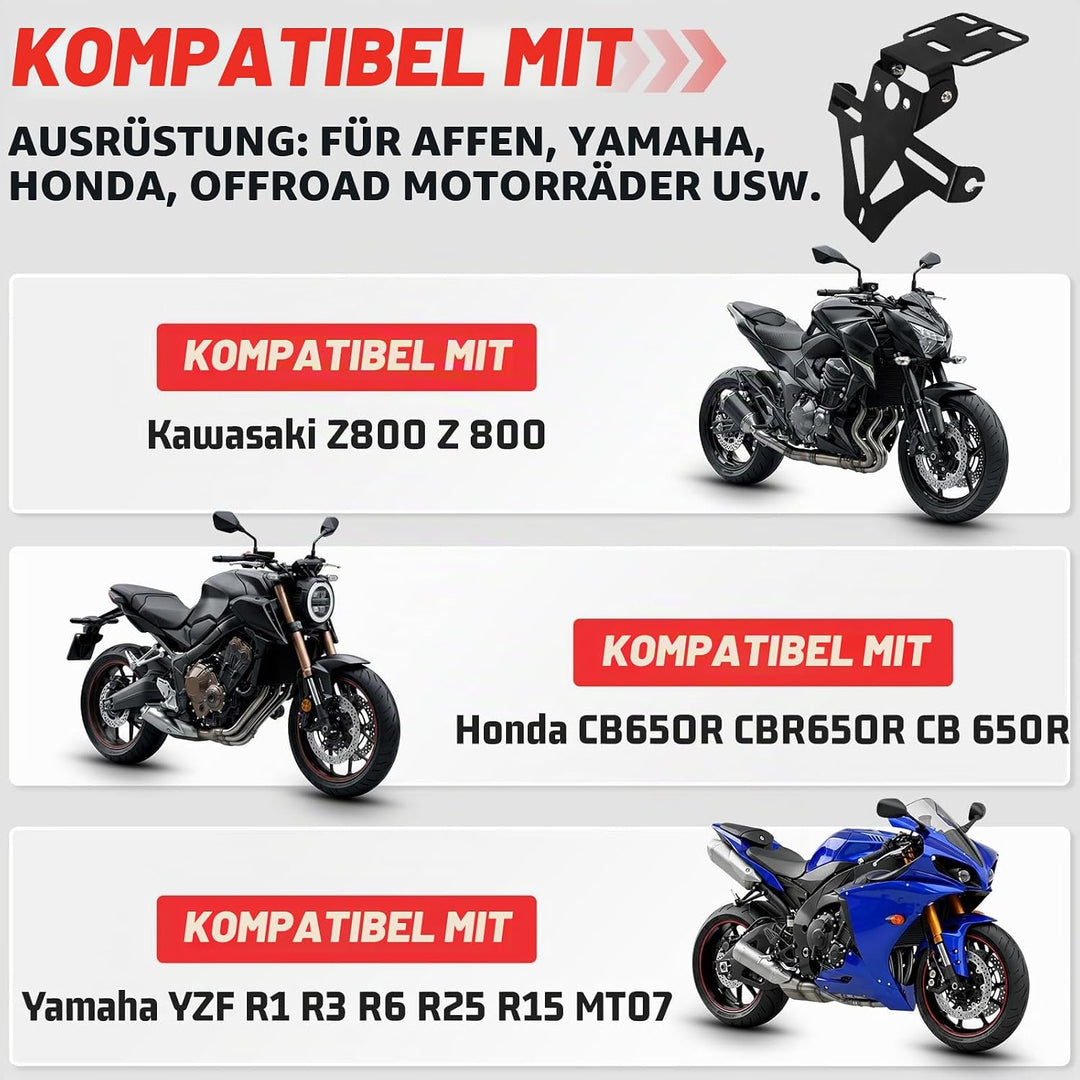 Baceyong Motorrad-Kennzeichenhalter, multifunktionale Motorrad-Halterung Universal-Motorrad-Heck ord