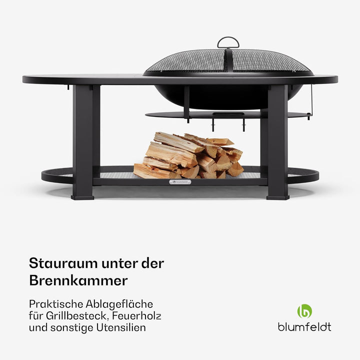 Blumfeldt Merano Circolo L Feuerschale - 3-in-1 Feuerschale mit Grillrost & Tisch, robuster Stahlrah