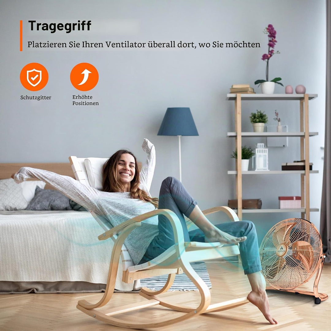 TRESKO AERSON Bodenventilator 30cm | Windmaschine mit 3-Leistungsstufen 55W | Standventilator Ventil