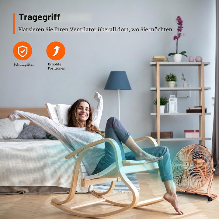 TRESKO AERSON Bodenventilator 30cm | Windmaschine mit 3-Leistungsstufen 55W | Standventilator Ventil