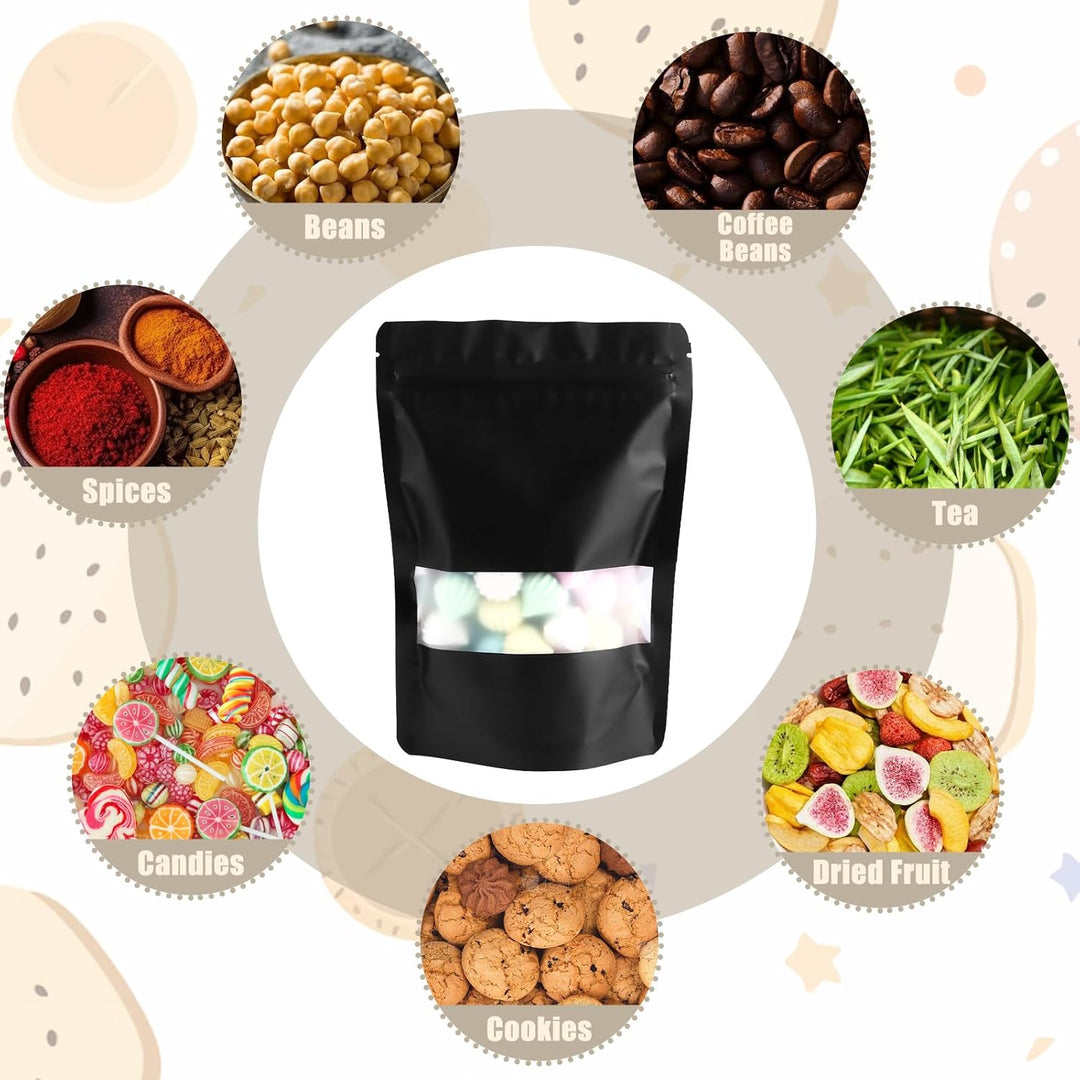 MIVIDE 100 Stück Wiederverschliessbare Mylar Beutel, 14 x 20 cm Standbodenbeutel mit Fenster Alumini