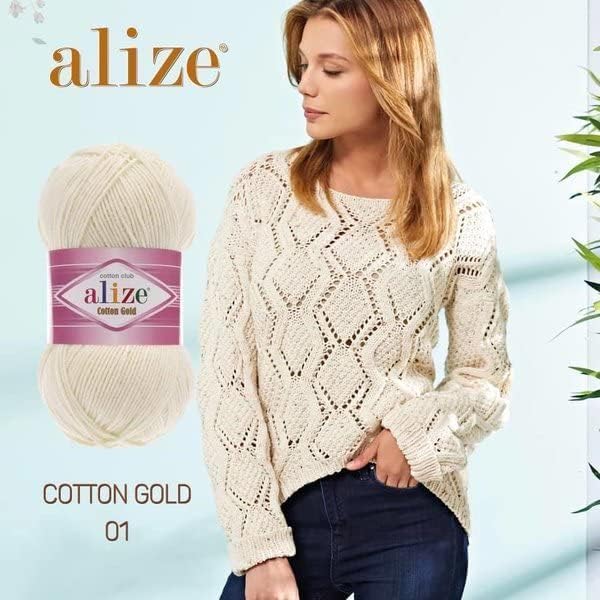 Alize 5 x 100g Cotton Gold Türkische Premium Wolle Baumwolle und Acryl Handstrickgarne | Garn | Yarn