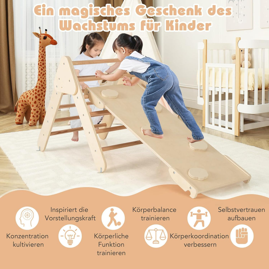 COSTWAY Kletterdreieck, Kletterbogen, Kletterdreieck mit Rutsche, inkl. doppelseitige Rampe, zum Kle