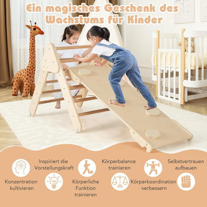 COSTWAY Kletterdreieck, Kletterbogen, Kletterdreieck mit Rutsche, inkl. doppelseitige Rampe, zum Kle