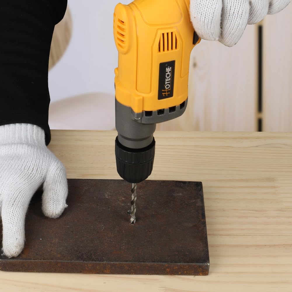 Hoteche 420W Elektrische Bohrmaschine, 0-4500 U/min, 10mm Metall/15mm Holz, 220-240V, 50/60Hz, mit K