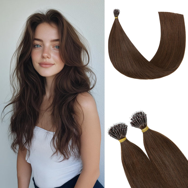 Rich Choices Extensions Echthaar Nano Bondings 35cm #4 Mittelbraun Nano Ring Extensions Echthaar Inv