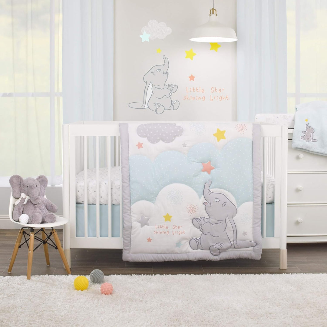 Disney Dumbo Shine Bright Little Sta Aqua, Grey & White Super Soft Wickelauflagenbezug, Aqua, Grau,