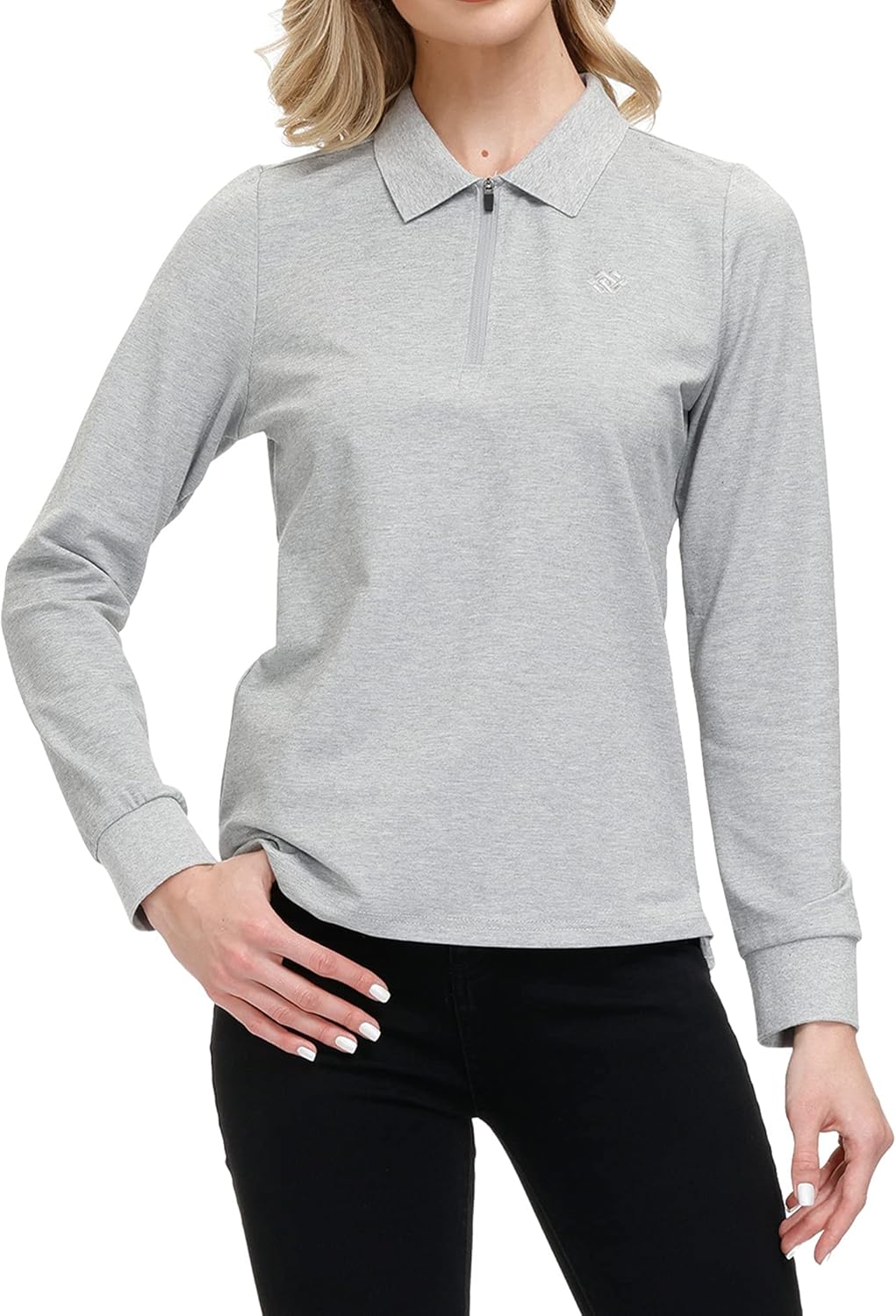 MoFiz Damen Poloshirt Langarm Baumwolle Polohemd Sport Polo Wintershirts mit Reissverschluss Kragen