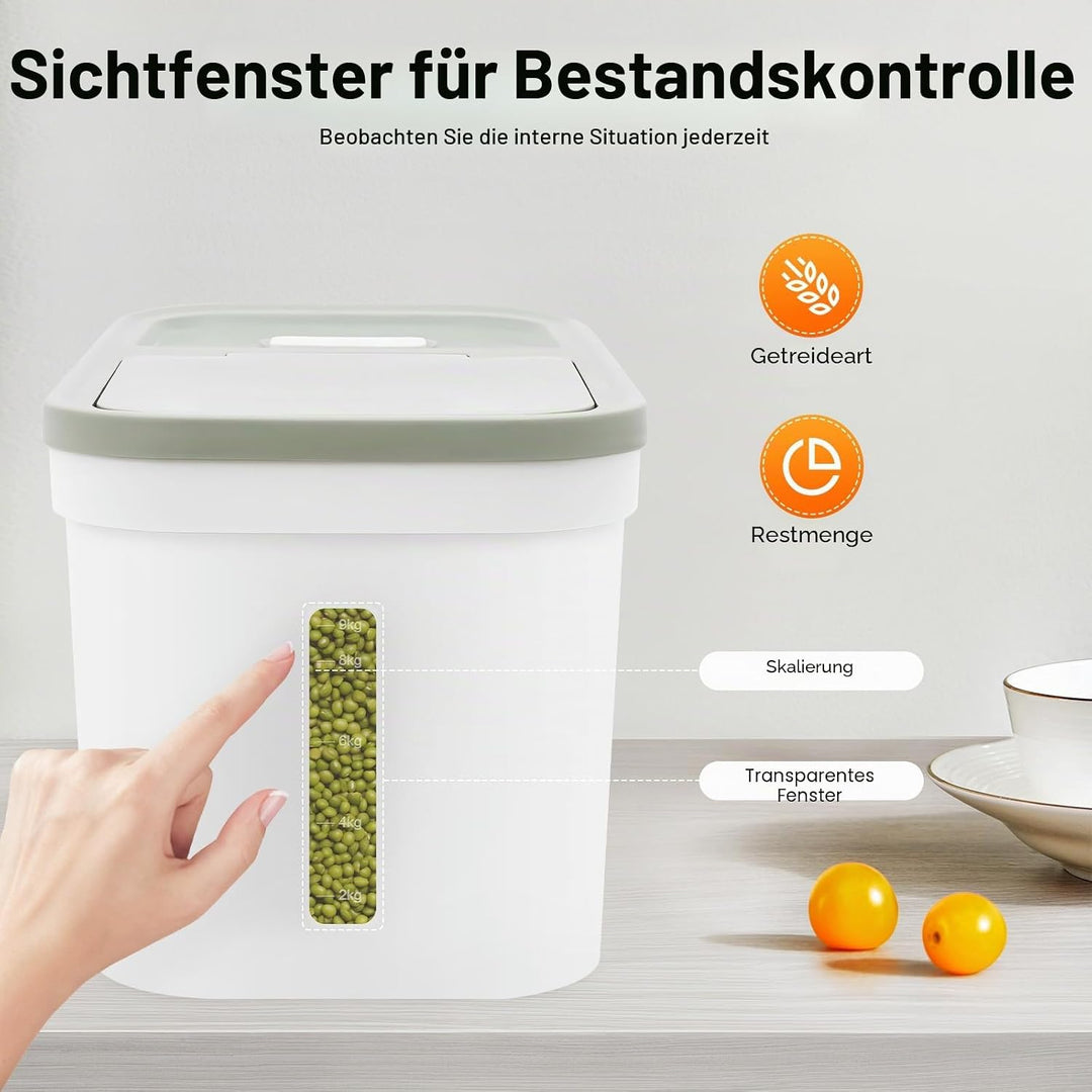 10 kg Reispender Mehl Vorratsbehälter Lebensmittel Insektensicher Reisbehälter Gross Mit Deckel Aufb