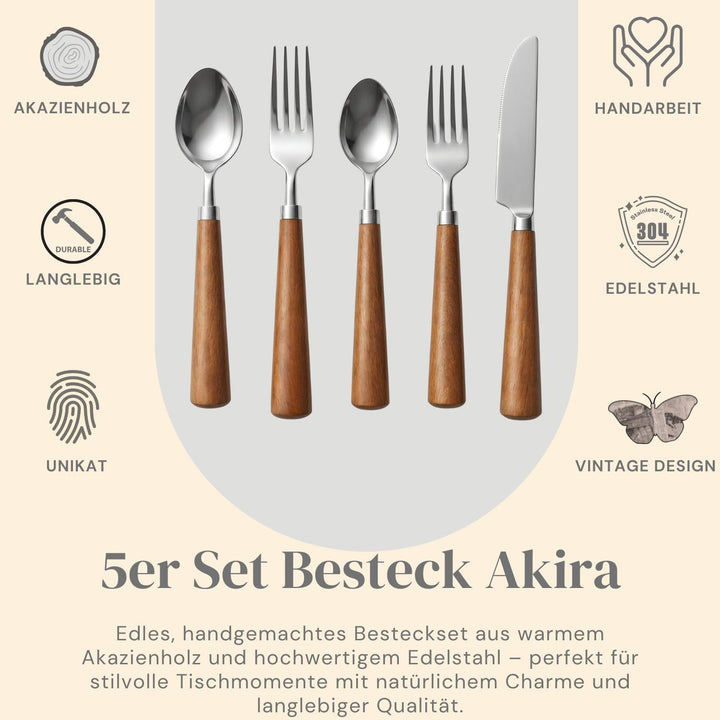 5er Set Skandinavisches Besteckset Akira aus Edelstahl in Natur 22 cm