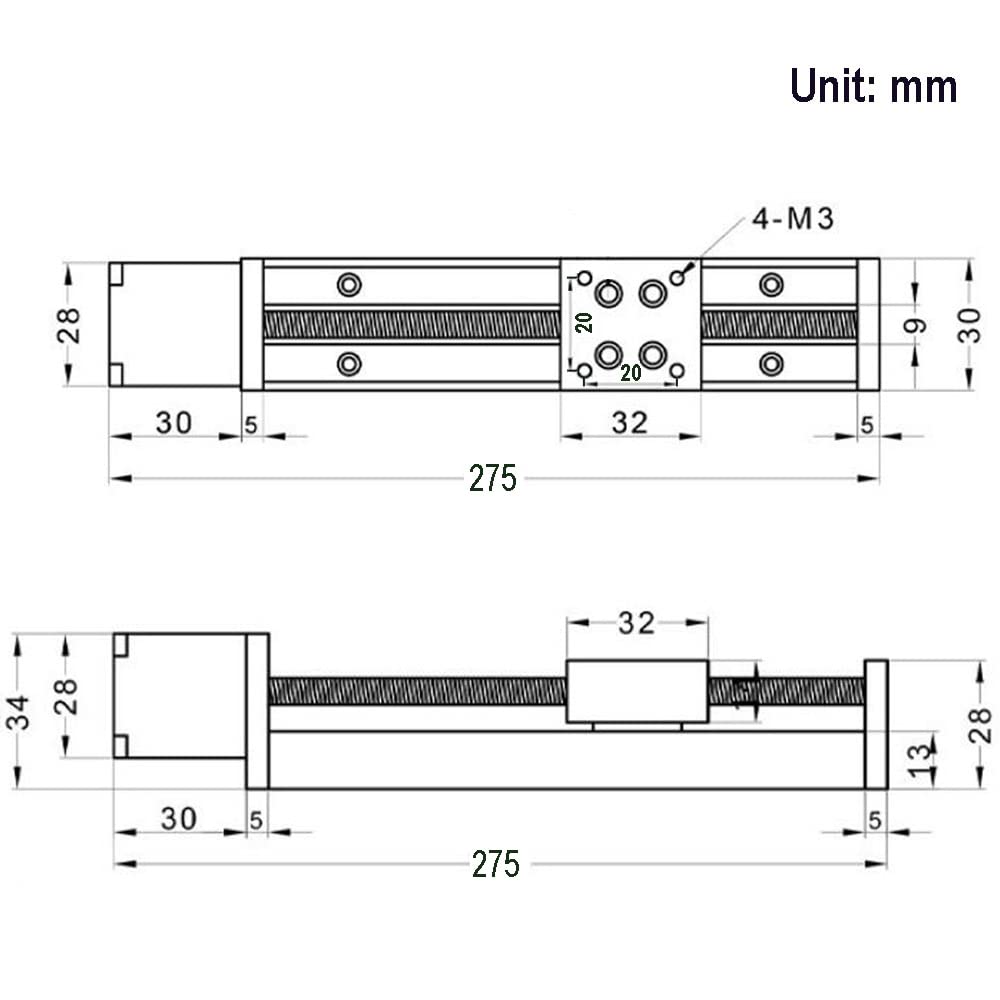 Befenybay 200mm effektive Verfahrlänge Mini Linear Rail Guide Gewindespindel T6x1 mit NEMA11 Schritt