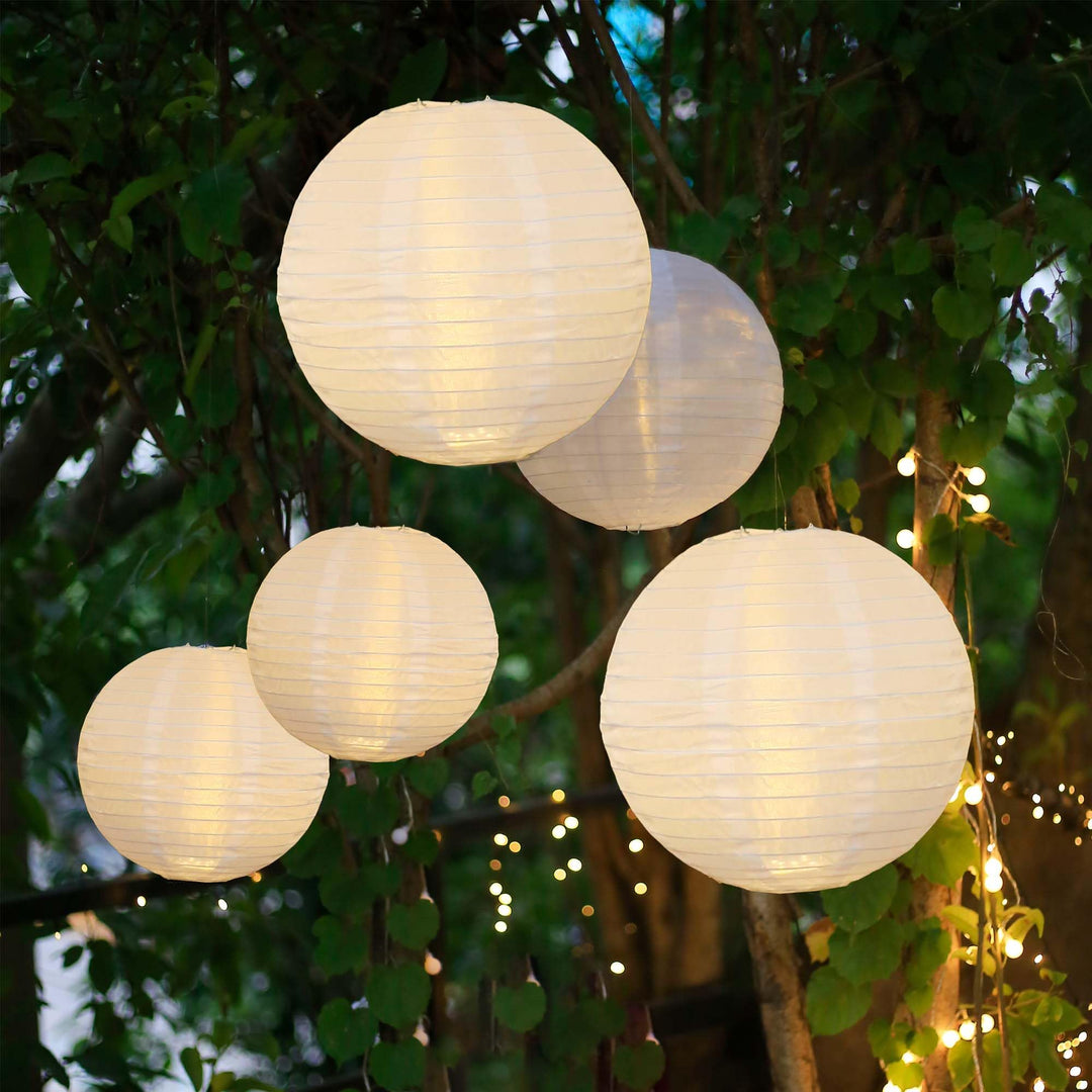 hellum LED Lampions aussen wetterfest, 5x LED für Lampions mit Fernbedienung, 5x 30cm weiss, Batteri