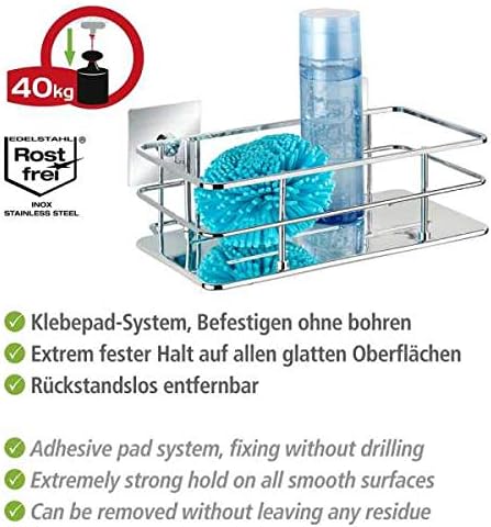 WENKO Turbo-Loc® Edelstahl Wandablage Quadro - Befestigen ohne Bohren, Edelstahl rostfrei, 24 x 10 x