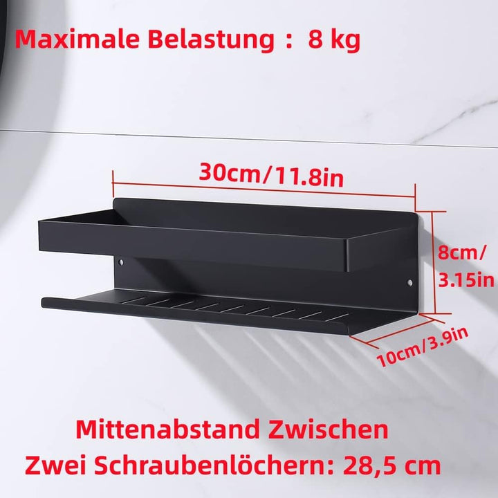 KigKog Duschablage ohne Bohren Matt Schwarz, Duschregal Wandmontage Edelstahl Rostfreier Duschkorb B