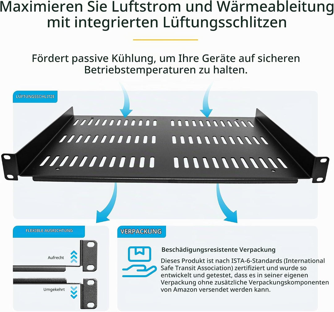 StarTech.com 1HE 19 Zoll Fachboden für netzwerk schrank - Freitragende perforierte Rack ablage für S
