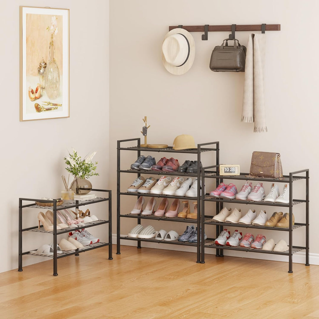 Schuhregal Schwarz Metall, 4 Ebenen platzsparendes Schuhregal, stapelbar &amp; verstellbar, robuster Org