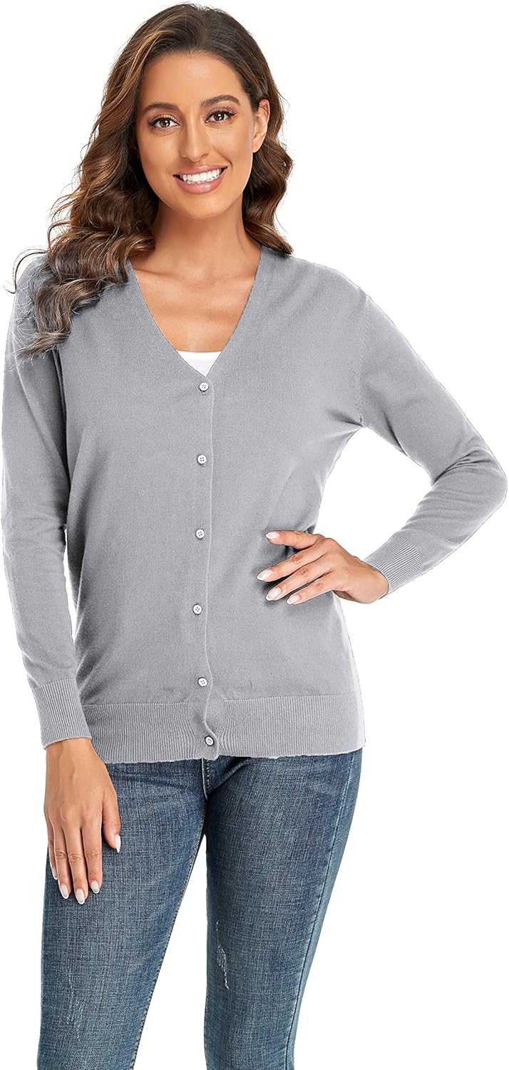 CUNYI Strickjacke für Damen Pullover mit V-Ausschnitt, S Hellgrau