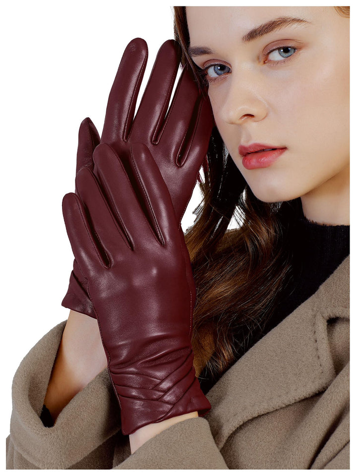 GSG SINCE 1998 Echtes Lammfell Lederhandschuhe für Damen Warm Gefütterte Touchscreen Winterhandschuh