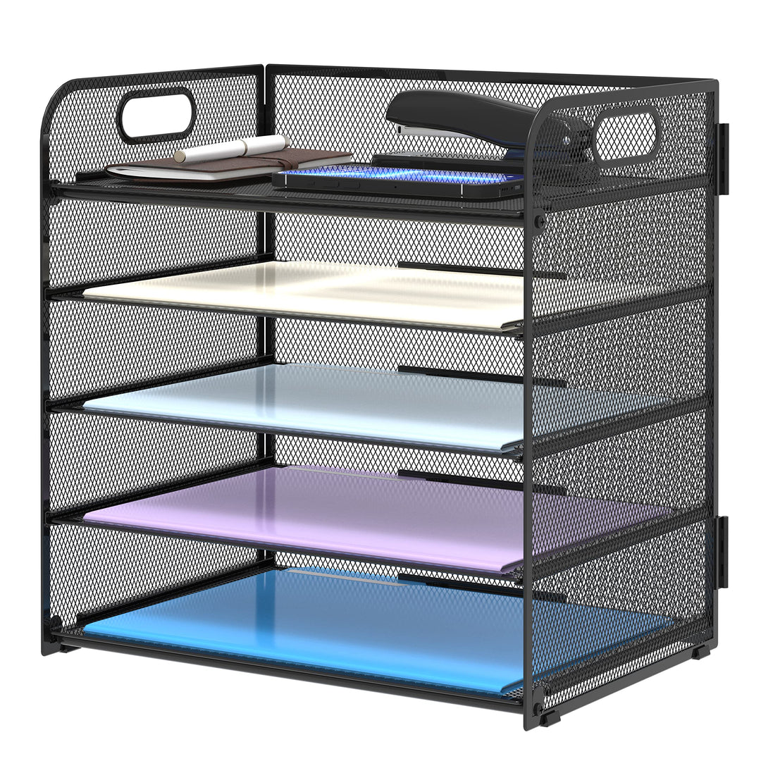 Supeasy Papier-Organizer, Briefablage mit Griff, Netzstoff, schwarzer Papiersortierer, Schreibtisch-
