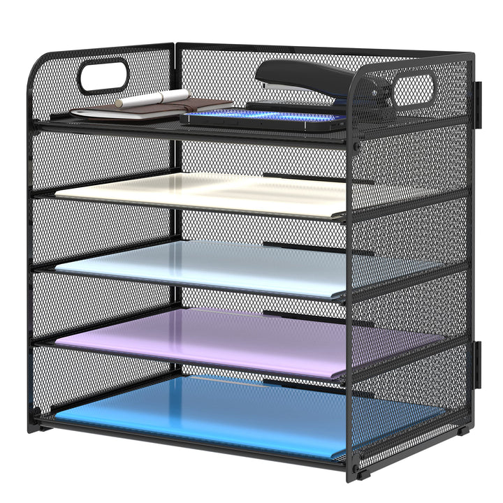 Supeasy Papier-Organizer, Briefablage mit Griff, Netzstoff, schwarzer Papiersortierer, Schreibtisch-