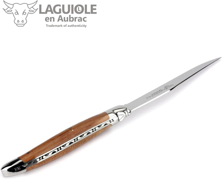 Laguiole en Aubrac - 2 Steakmesser und 2 Gabel Besteck-Set - Griff alte Weinrebe - Original Frankrei