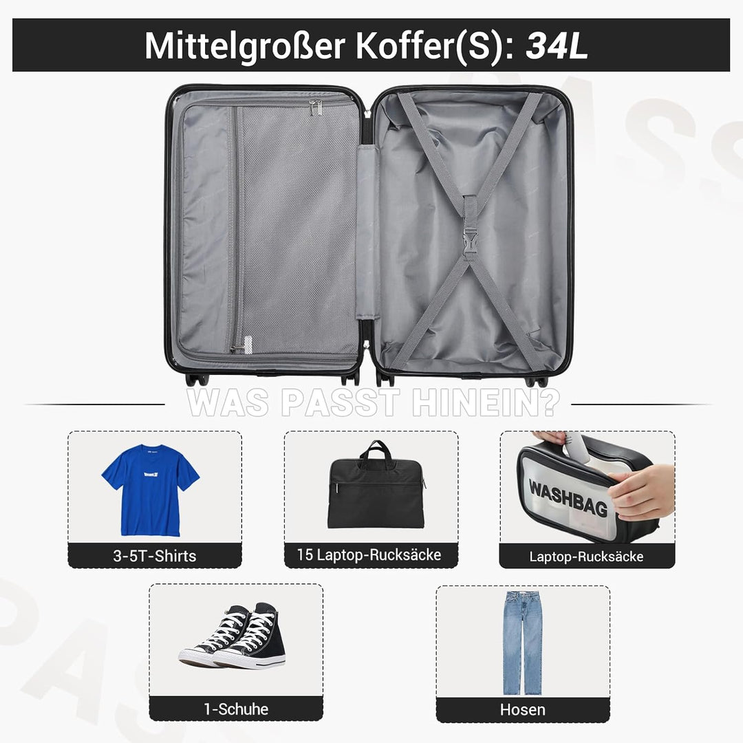 British Traveller Handgepäckkoffer 54x36.5x21.5 cm Leichter Reisekoffer aus ABS+PC mit TSA-Schloss,