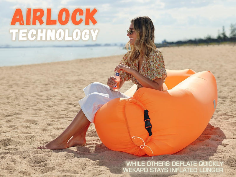 wekapo aufblasbar Air Liege, Blow Up Sofa für Camping, Reisen und Strand, Orange, Orange