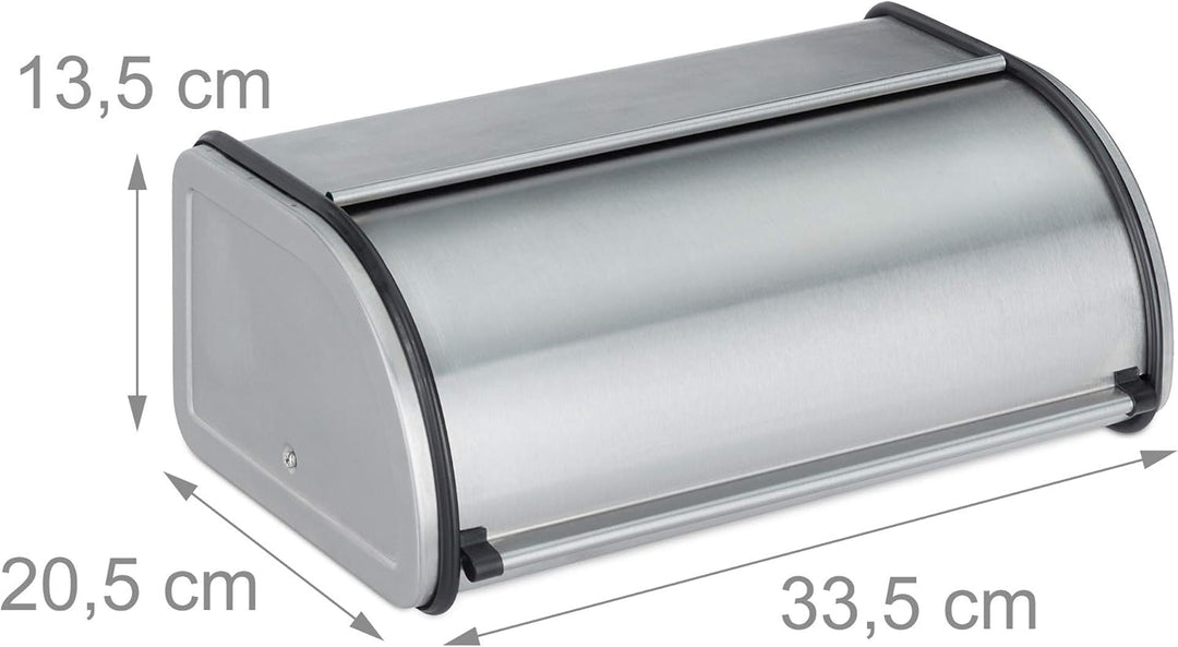 Relaxdays 10023832, Silber Brotkasten Edelstahl, Kleine Brotbox, Brot frisch halten, flach und Platz