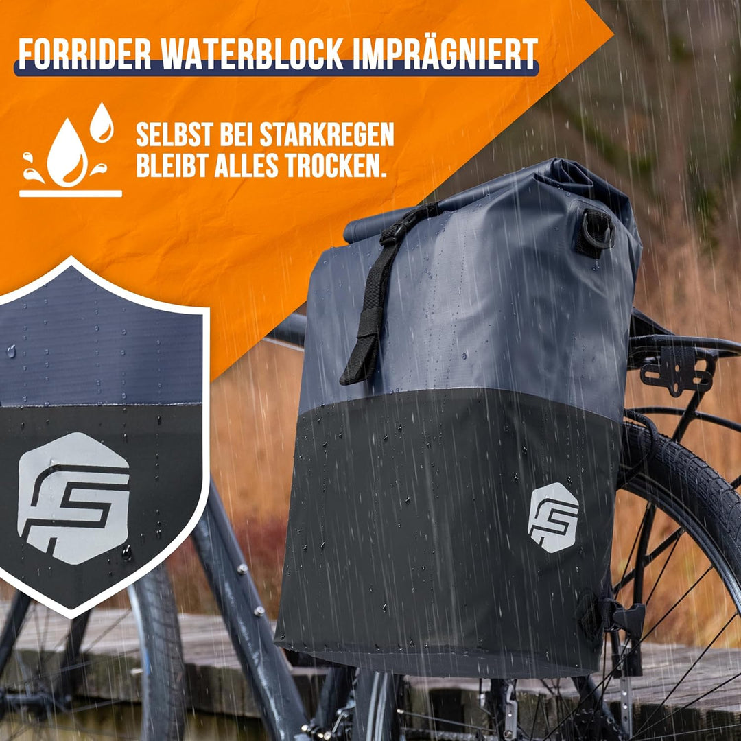 Forrider 3in1 Fahrradtasche für Gepäckträger mit Rucksack Wasserdicht 27L I Gepäckträgertasche Refle