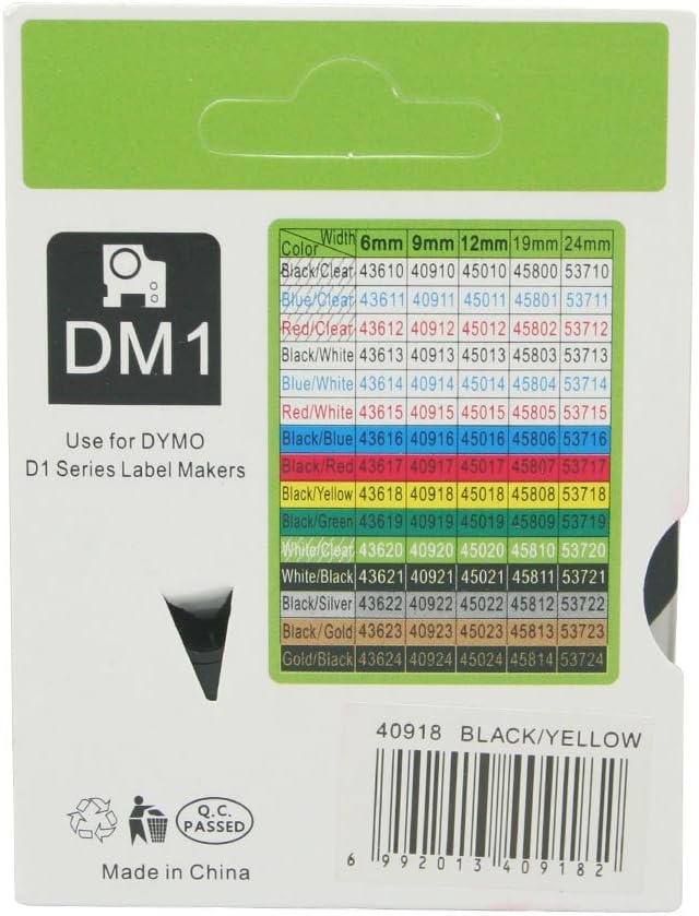 Schriftband, kompatibel mit DYMO D1 40918, 9 mm, OPA2118x5, Schwarz auf Gelb, 5 Stück 9 mm Schwarz a