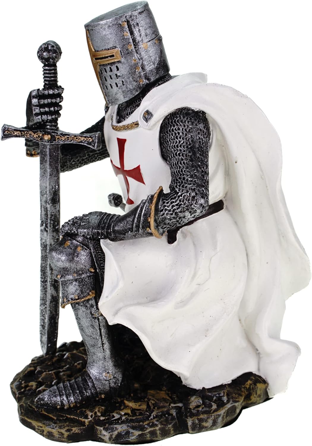 Tempelritter knieend 17 cm Figur Templer Ritter Templerkreuz Deko Skulptur