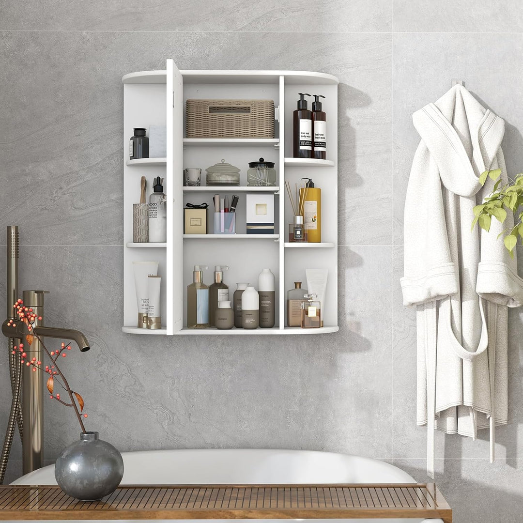 GIANTEX Spiegelschrank Bad, Badschrank Hängeschrank mit Spiegel, Badezimmerspiegel Schrank mit 8 Abl