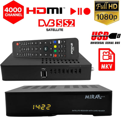 Amiko MIRA3 HD Sat Receiver mit Aufnahmefunktion, Kartenslot, Timeshift, HDMI, PVR, USB, WiFi, AAC-L