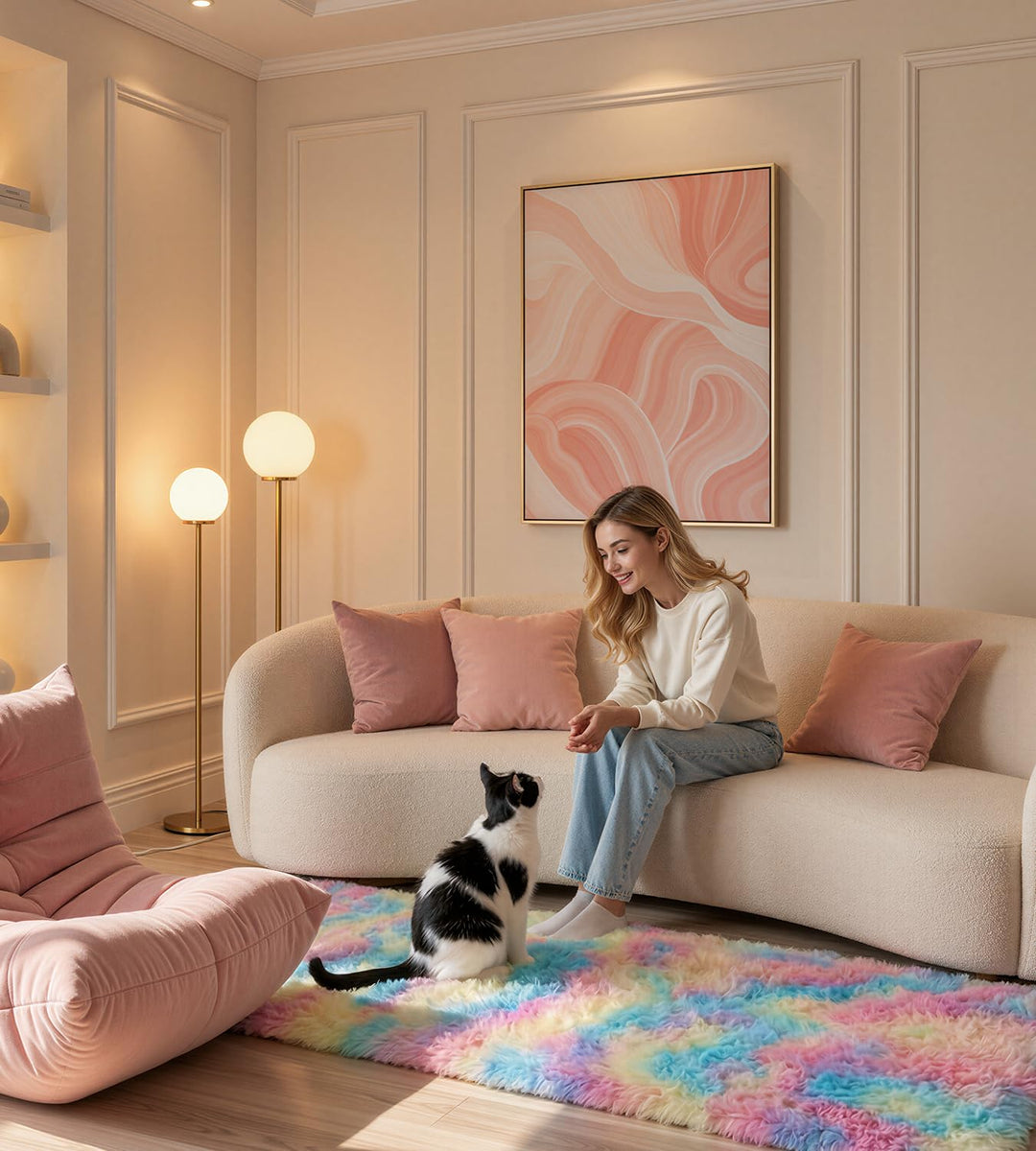MARATIP Plüsch Teppich,Flauschiger Teppich Rund,grosse Grösse modernes Wohnzimmer,Kinder Mädchen,wei