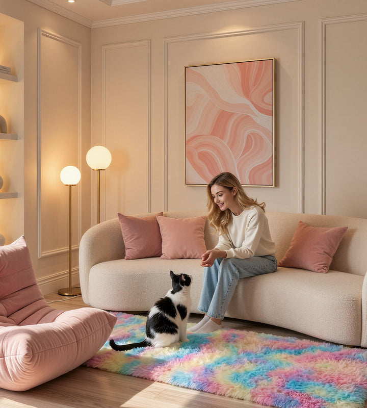 MARATIP Plüsch Teppich,Flauschiger Teppich Rund,grosse Grösse modernes Wohnzimmer,Kinder Mädchen,wei