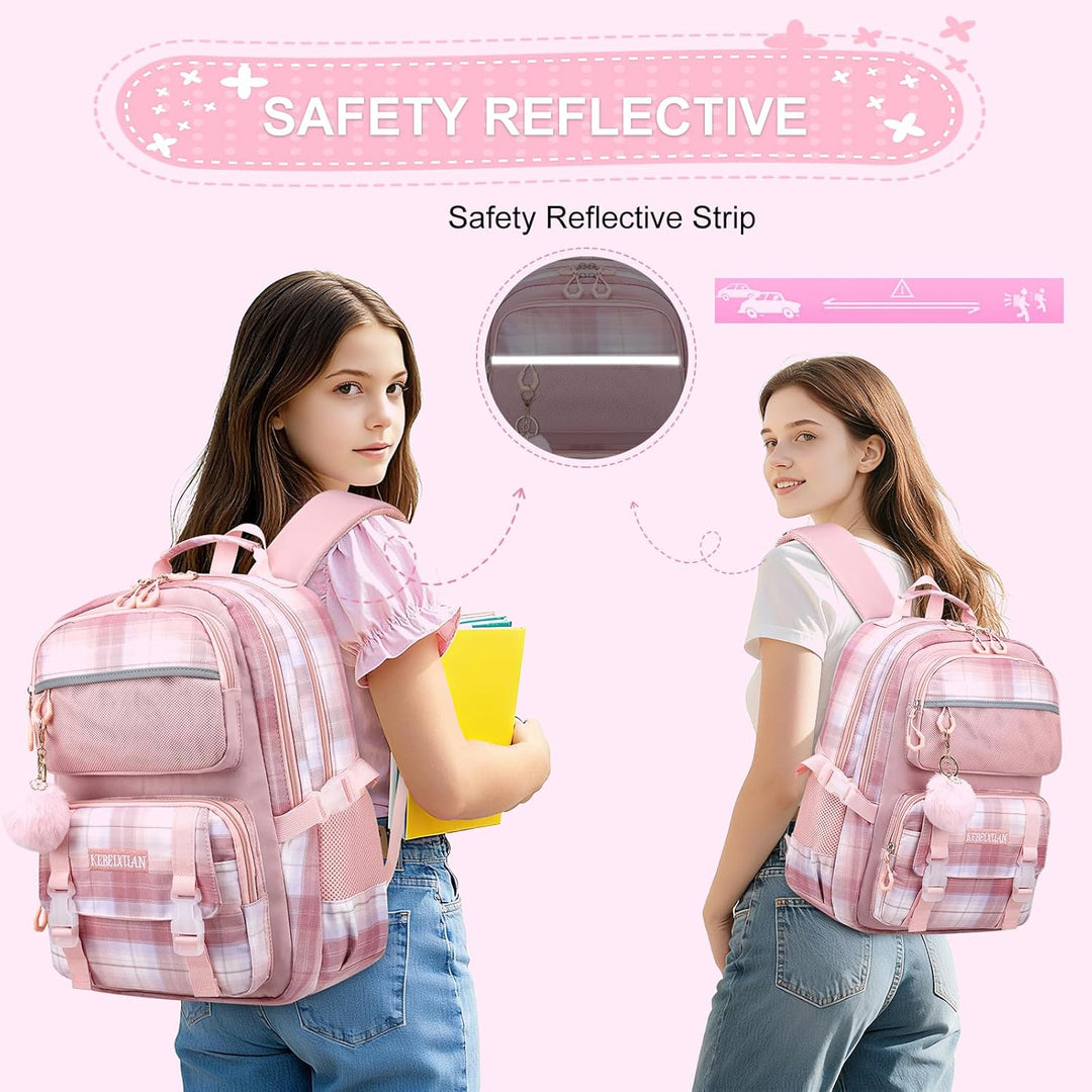 KEBEIXUAN Schulrucksack Mädchen, 25L Rucksack Kinder mit Brustgurt, Leichter Schultasche für Grundsc