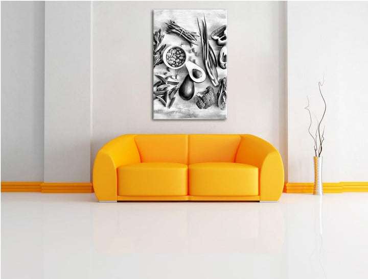 Pixxprint Grüne Gemüse Vielfalt als Leinwandbild | Grösse: 100x70 cm | Wandbild | Kunstdruck | ferti